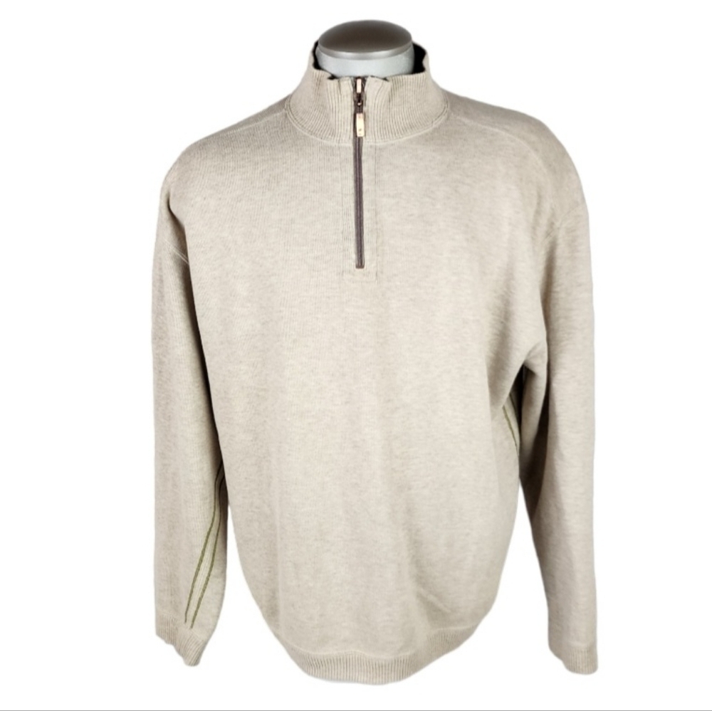 Tommy Bahama  1/4 Zip Pullover Cotton Sweater Cream Size Large